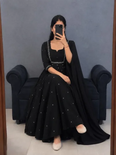 Anarkali Gown Dupatta Fendi silk